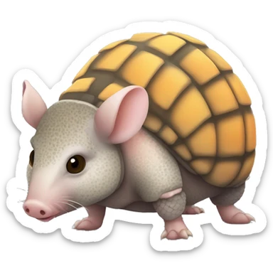 Mottled speckled gray brown chubby armadillo pig with yellow and black and orange and cute tiny eyes sticker