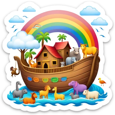 Noah's Ark with animals and rainbow sticker