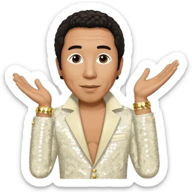 Smokey Robinson with dark brown hair, ivory sequin outfit sticker