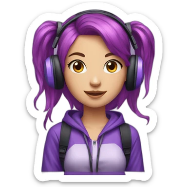 purple hair gamer girl with kitty headphones sticker
