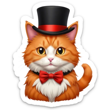 fluffy elegant orange cat with top hat black with red ribbon  sticker