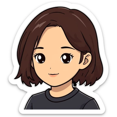 A girl with dark brown, slightly wavy hair and fair skin sticker