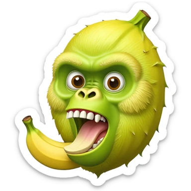 A peeled banana body with a lime green gorilla head showing teeth and expressive eyes sticker