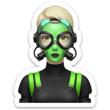 cyberpunk gasmask girl programmer buzzcut hair sticker
