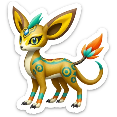 Tribal Colorful Exotic Fionbri-Kalon-Falvie-Vernid-Meloetta-Pokémon-Fakémon-Digimon-Spectrobe-hybrid-fusion, full body sticker