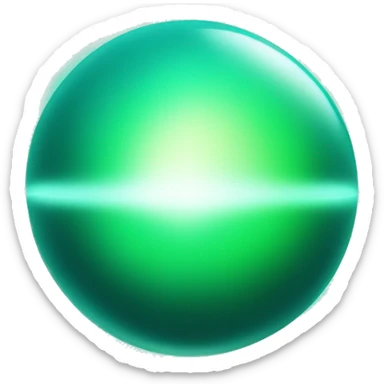 Generate an emoji of a circular glowing orb with an aqua-green gradient center and a dark green border. The orb should emit soft, white light streaks radiating outward sticker