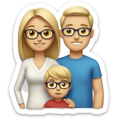 Family: mom blondie, dad with brown hair and glasses, 2 children: 7 year old son with blond hair and little baby in mother arms sticker
