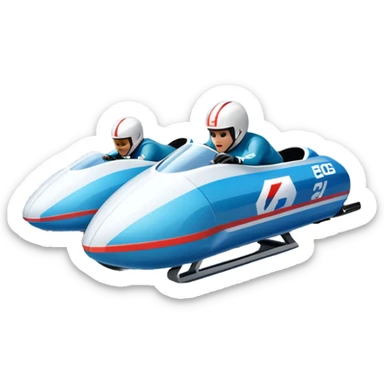An icon featuring a sleek bobsled with athletes racing down an icy track at high speed, helmets on and bodies aligned for aerodynamics. Surrounded by icy curves, snowbanks, and a wintry mountain backdrop. Transparent background captures the thrill and precision of bobsleigh. sticker