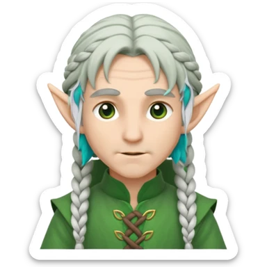 braid silver hair man elf, green cloth sticker