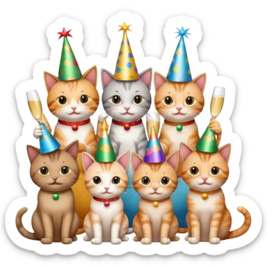 3 cats and a kitten at a birthday party sticker