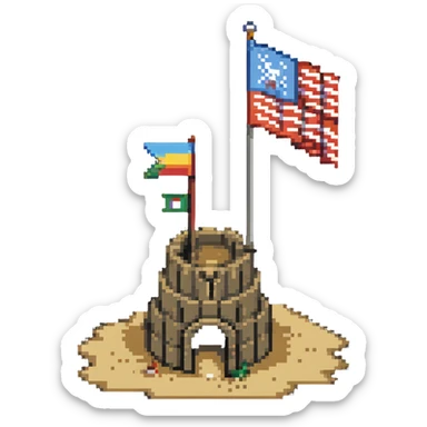sand castle with a flag on top sticker