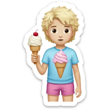 blonde kid with fluffy hair wearing ice cream shorts saying 67 sticker