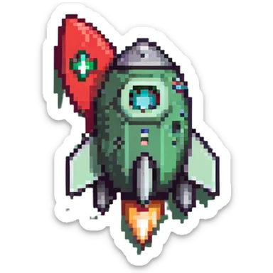 A large green checkmark emoji similar to iOS style as the main feature, with a small diagonal rocket ship in the bottom right corner sticker