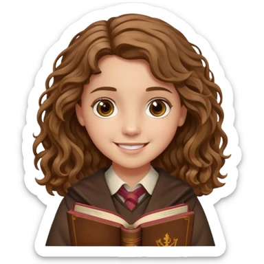 Hermione Granger with wavy hair and brown book in hand  sticker