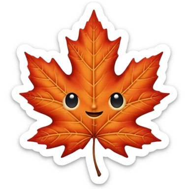 emoji, feuille d'érable couleur vermeille, deux yeux ronds noirs brillants sticker