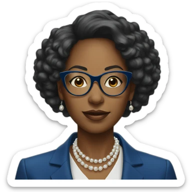 black woman ceo, glasses, blue blazer, pearl necklace sticker