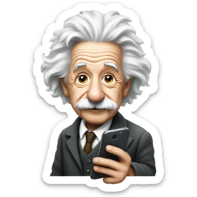 Albert Einstein holds a cell phone in his hands sticker