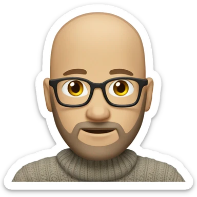 Bald man with beard and sweater sticker