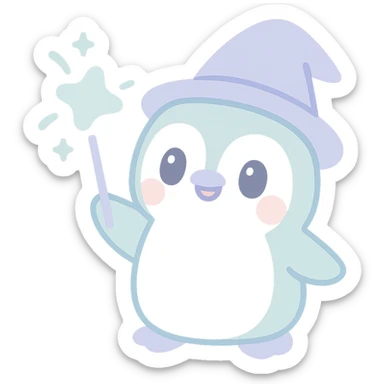 adorable penguin wizard casting a spell, surrounded by a magical aura sticker