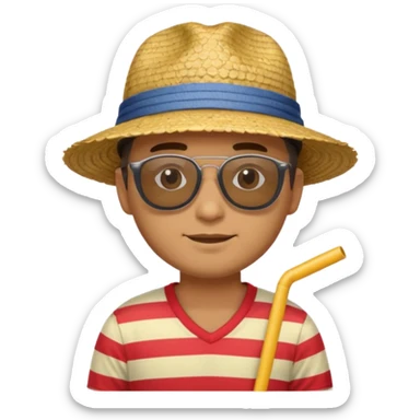 man with striped clothing sun glasses and straw hat sticker