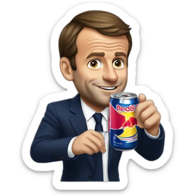 Emmanuel macron drinking a can of redbull sticker
