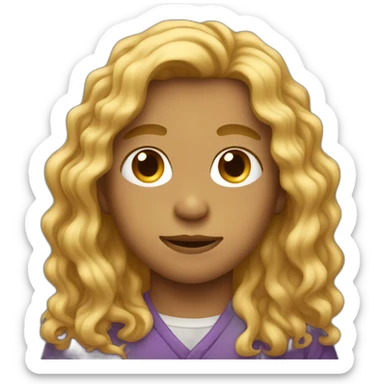 boy with tied long wavy hair sticker