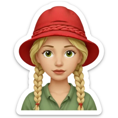 messy green clay mask and red tourist hat blond braided woman sticker