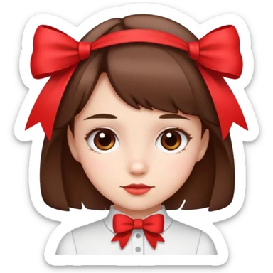 short Brown haired girl wearing red  bow sticker