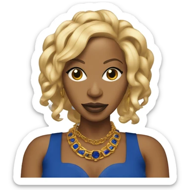 Mary j blige with blue and gold locs wearing a royal blue and gold dress  sticker