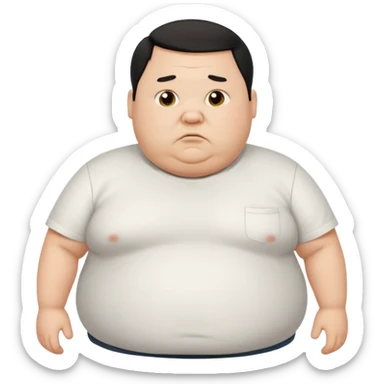 a cartoon fat man holding his stomach wearing t shirt, while looking confused? dont show nipples sticker