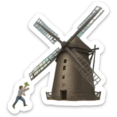 windmill topples a man sticker