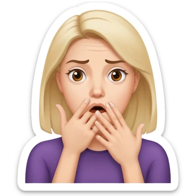 Woman with hand covering mouth, surprised and confused expression with furrowed brow sticker