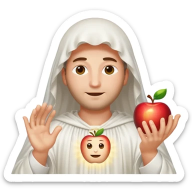 Heavenly Father from the Bible, shrouded face, wearing a white gown, surrounded by beaming radiant light symbolizing his voice and existence, apple emoji style sticker