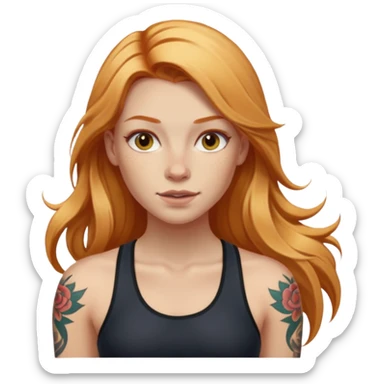 girl with long blonde hair and tattoos and an athletic ginger girl sticker