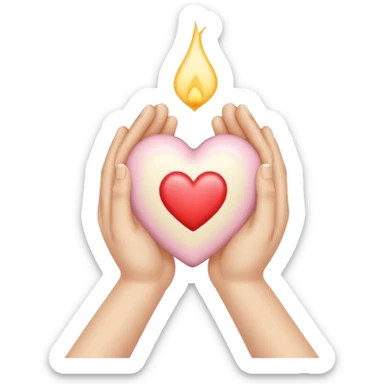 Hands joined in prayer with a cream heart sticker