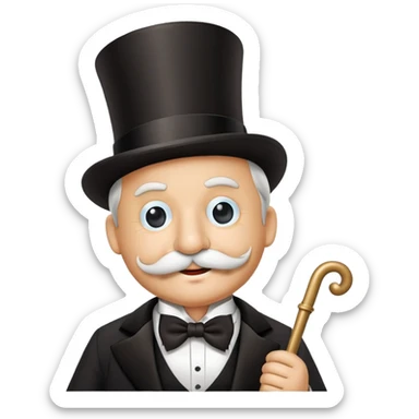 Rich Uncle Pennybags with mustache, top hat, tuxedo, and cane sticker