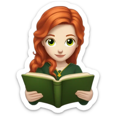 Pale skinned gryffindor Redhead with green eyes reading a book sticker