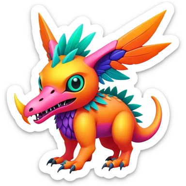 Tropical lush warm-colored modern colorful neon-colored Fakémon-Digimon-Trico-creature sticker