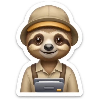 anthropomorphic sloth cashier in a cap sticker