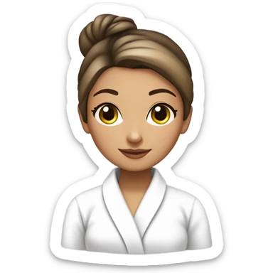 spa girl in a white spa coat and a bun, little tan skin, brunette with highlights, must have cucumbers in her eyes and look very relaxed  sticker