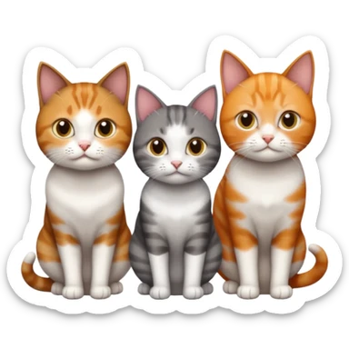 3 different coloured tiny short haired cats, including a dark grey and white cat, and a dark brown tabby and white and a ginger and white sticker