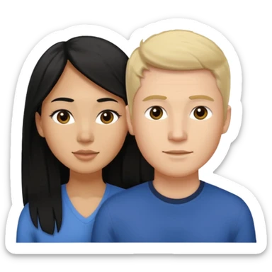 Mixed race couple, white male with mixed female (asian & black)
the female is more asian than she is black, she has long hair and tanned skin, and black eyes
The male is french, he has tall dirty blond hair sticker