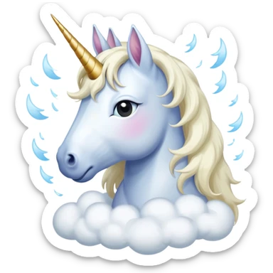 A unicorn flying through clouds, sad, cry tear from eyes, portrait, bust up sticker