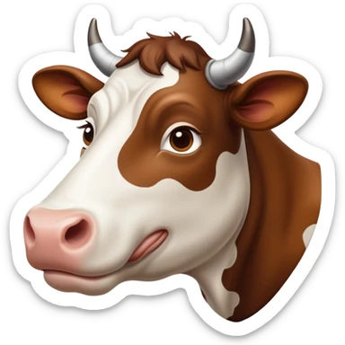 cinematic-noble-brown-and-white-cow-portrait-emoji,-poised-and-regal,-with-a-large,-sturdy-build-and-a-beautifully-patterned-hide-of-rich-brown-accented-by-crisp-white-patches,-deep-set-soulful-brown-eyes,-simplified-yet-sharp-and-sophisticated sticker