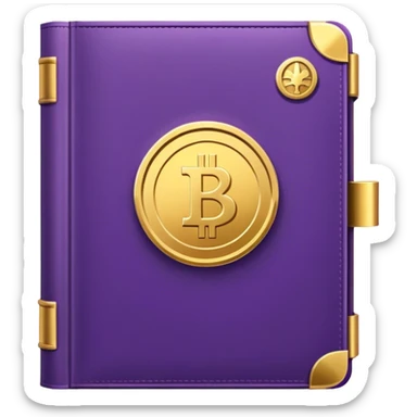 A royal purple book with gold details, a sleek, firm texture, and a symbol of a gold coin, a bank, or a split path, radiating financial wisdom, abundance, and the power of financial education.  sticker