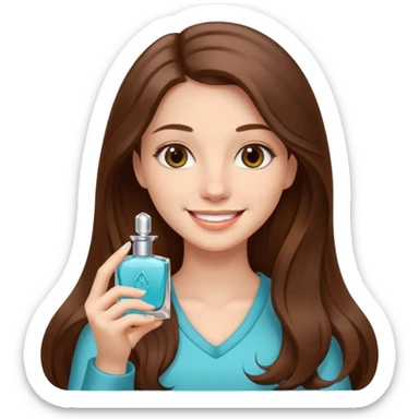 half body pretty long hair girl holding parfume with smile sticker