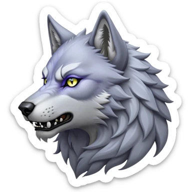 Cinematic Noble Werewolf Portrait Emoji, Formidable and majestic, with a powerful lupine silhouette in moonlit grays and silvers, featuring piercing, wise eyes and a dignified snarl that hints at untamed strength, simplified yet intricately detailed, glowing with a soft, lunar outline that encapsulates the noble duality of feral instinct and loyal guardianship! sticker