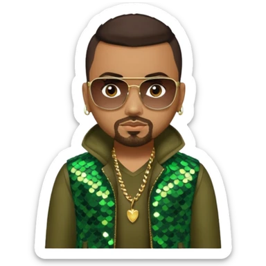Sean Paul with dark brown hair, olive sequin outfit sticker