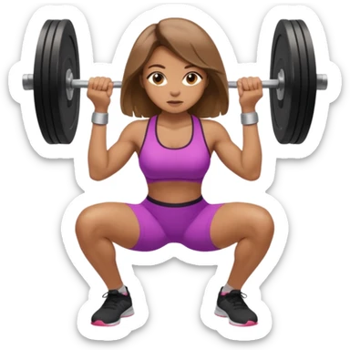 Beautiful woman with light brown shoulder length hair popping a squat without any weights sticker