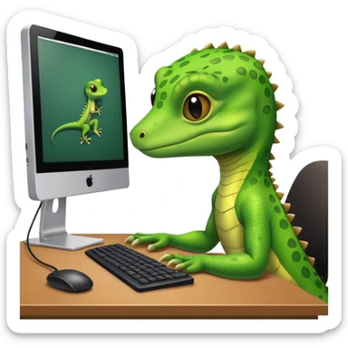gecko with desktop computer works deeply sticker